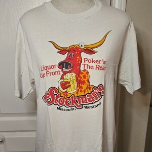 VTG 1980s Stockmans Liquor Up Front Poker In The‎ Rear Shirt